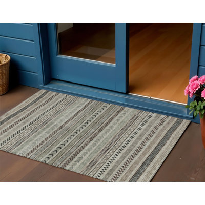 Tapis extérieur lavable rayé taupe et brun 3 pi x 5 pi