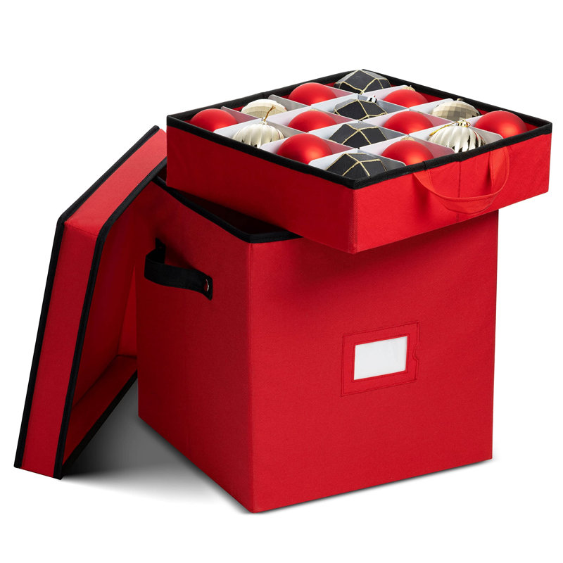 Boîte de rangement pour décorations de Noël - Peut contenir 64 décorations - Non tissée et indéchirable - Compartiments cubiques de 7,6 cm - Rouge