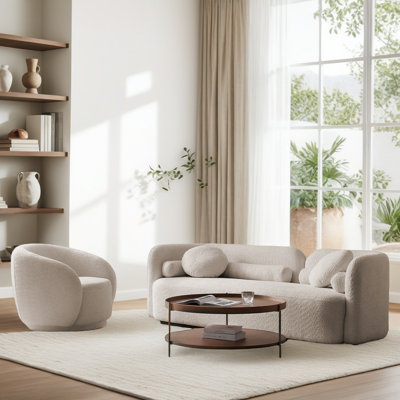 Modern Upholstered Boucle 2-piece Sofa Set, 4-seater With 360° Swivel Chair