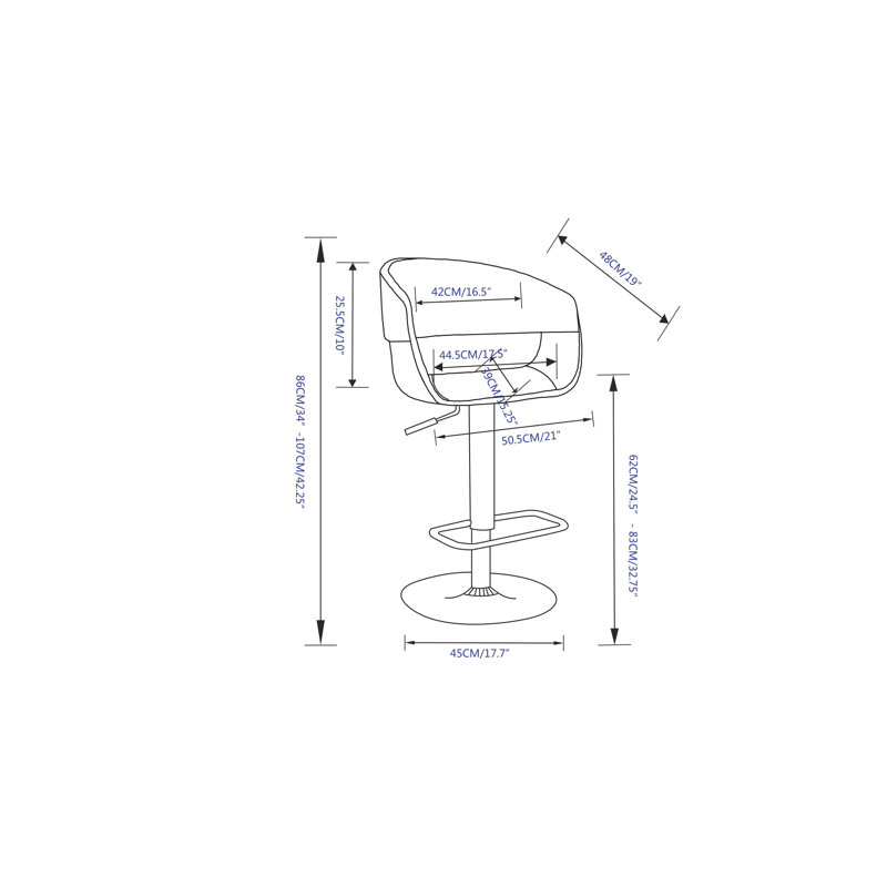Tabouret de bar pivotant réglable, Noir