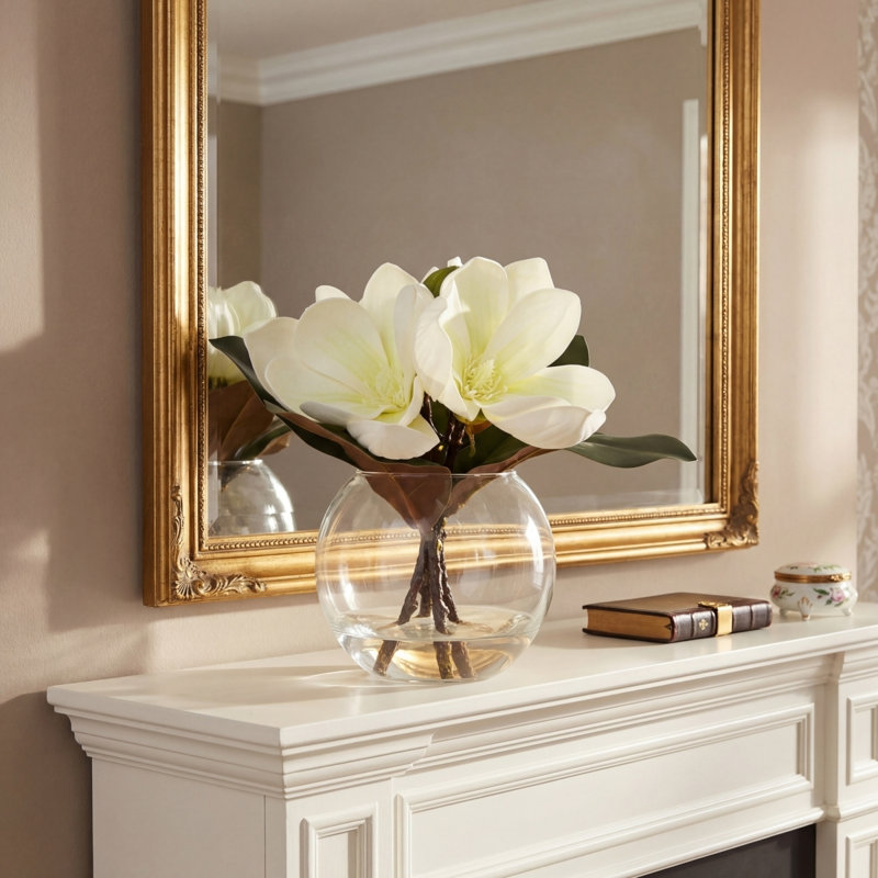 Fleurs de magnolia artificielles dans un vase en verre Magnolia réaliste, Blanc
