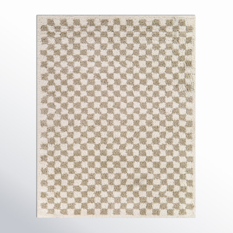 Walker Beige Checkered Shag Area Rug