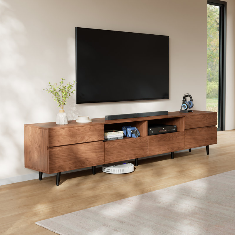 Modern TV Stand for TVs up to 85", Wood TV Console for Living Room with 6 Drawers, Walnut