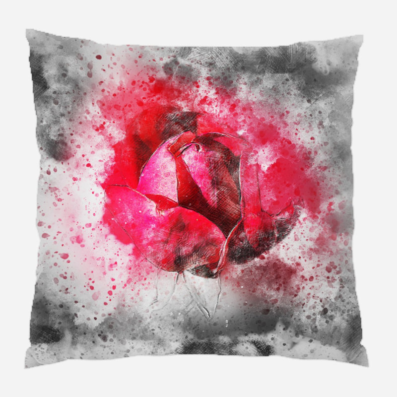 Coussin décoratif fleur Delora, Microsuède, Intérieur