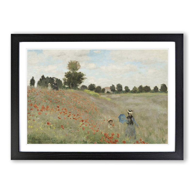 Poppy Field Vol.1 by Claude Monet - Picture Frame Painting, Black Framed, 36cm H x 48cm W x 2cm D