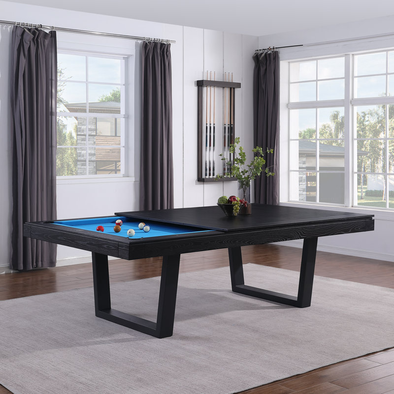 Table de billard en ardoise 8 pieds avec structure en acier Unity, Gris anthracite résistant à l'eau, Frêne noir brossé, Oui