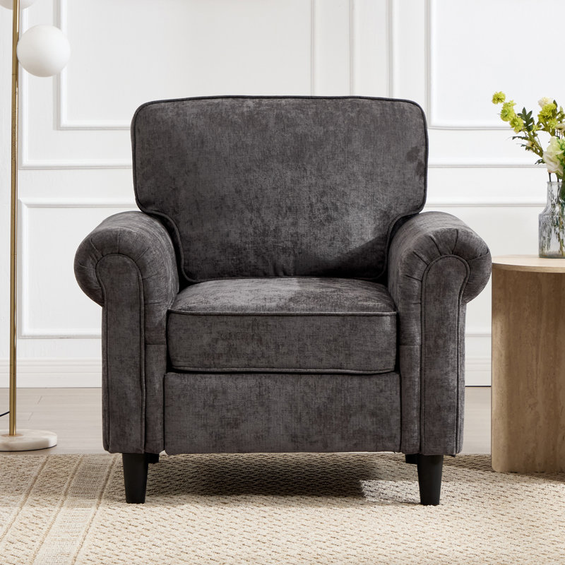 Fauteuil d'appoint rembourré à accoudoirs roulés Luelle, Gris chenille