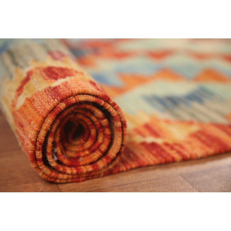 Tapis oriental réversible en laine Kilim 8 x 11