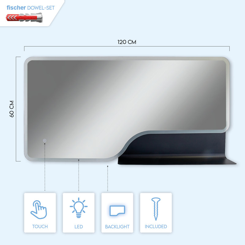 Cartana Lighted Metal Framed Wall Mounted Bathroom Mirror in Silver