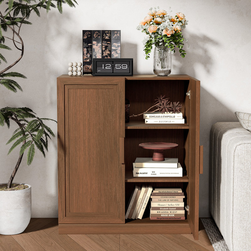 Armoire de rangement d'appoint en bois massif, Noyer, H 36 po x l 31 po x P 16 po