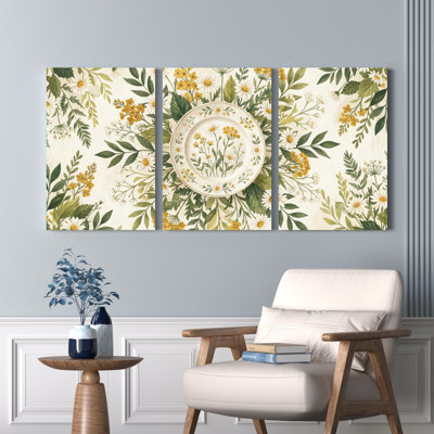 Motif floral de marguerites et de fleurs jaunes sur toile tendue, ensemble de 3 reproductions de peintures à l'huile pour salon