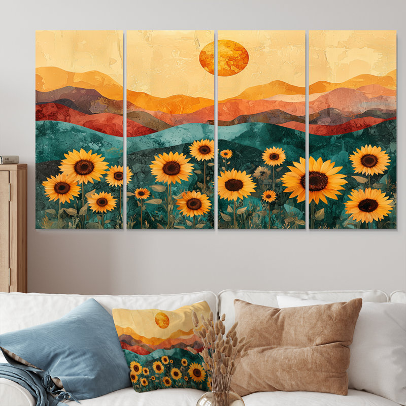 Dontee - art mural tournesols - décoration murale traditionnelle 4 pièces, H 32 po x l 64 po