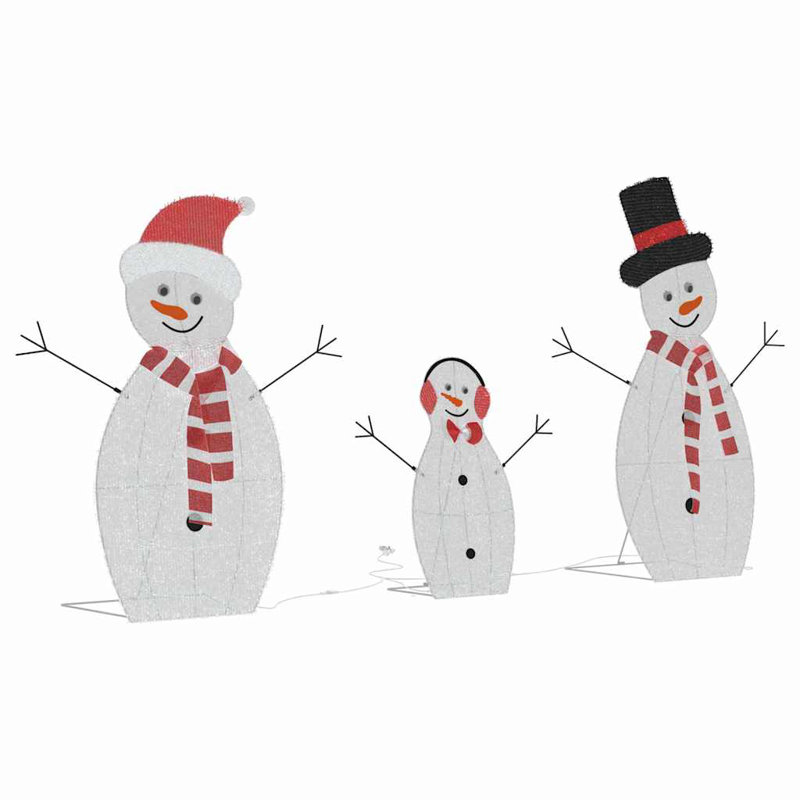  Lighted Snowman Family 3 Pcs Warm White Polyester
