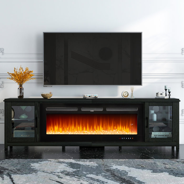 Latitude Run® Ryleigh 80.7'' W Storage Credenza with Electric Fireplace ...