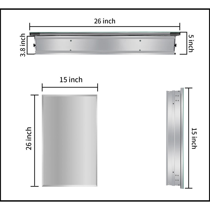 Pharmacie 15 po x 26 po avec miroir Aluminium