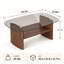 Table basse moderne en verre courbé avec structure en bois de noyer et tablette de rangement inférieure-320460086