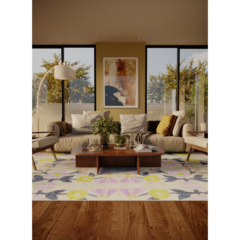 Tapis en chenille / polyester tissé à la machine à motif floral Fitima, Rectangle 8 pi x 12 pi