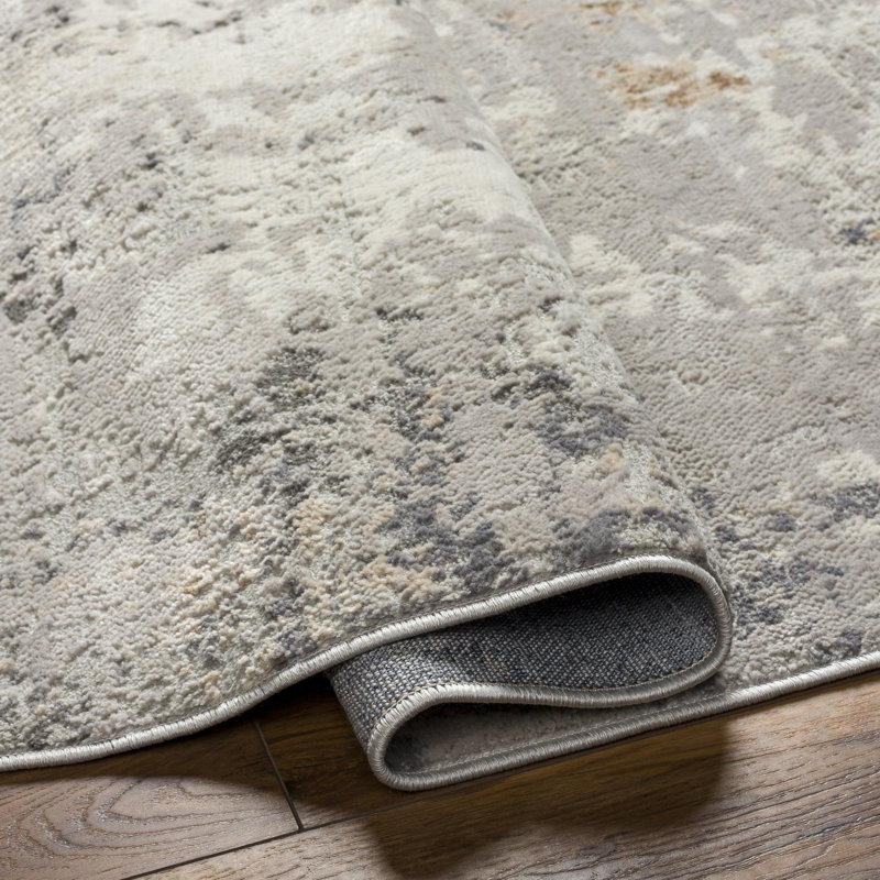 Rectangle Abstract Machine Woven Polypropylene/Polyester Area Rug in Gray/Beige/Taupe, Rectangle 7'10" x 10'