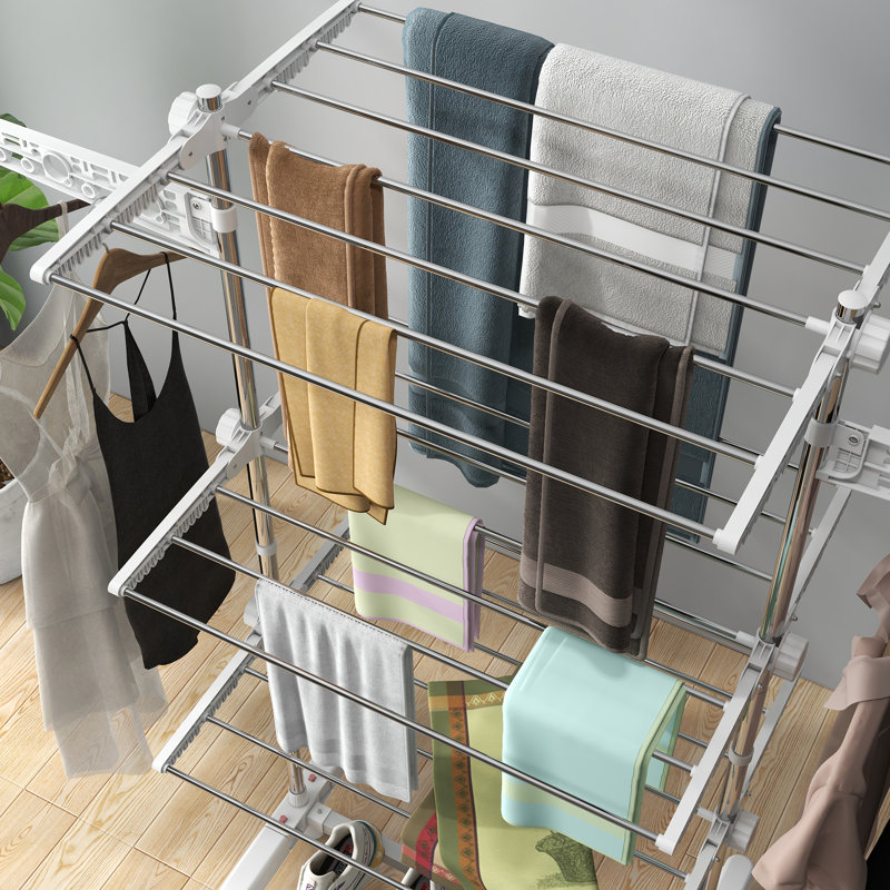 HOMCOM Clothes Airer Foldable with Wheels White, 152cm H x 142cm W x 55cm D