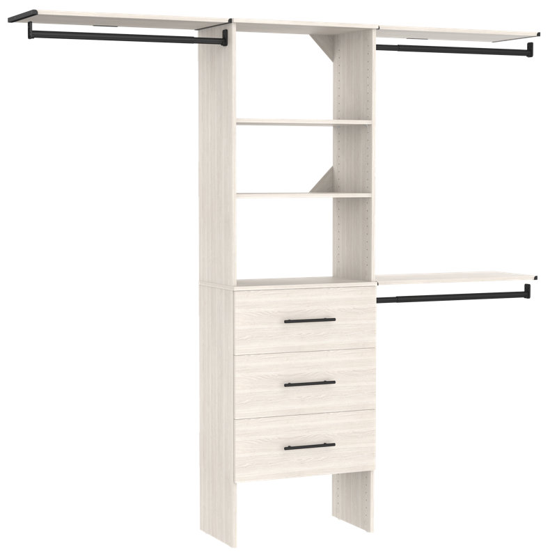 SuiteSymphony Closet System Kit with 3 Drawers and Top Shelves, 82.46"H x 120"W x 14.59"D