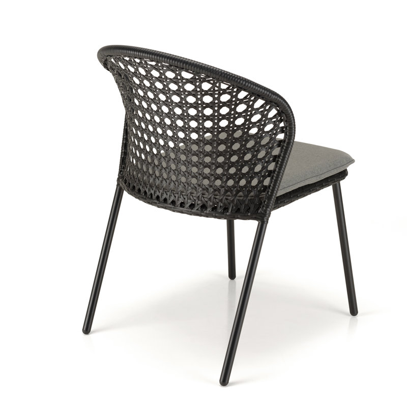 Maday Patio Dining Side Chair with Cushion, Grey, Black