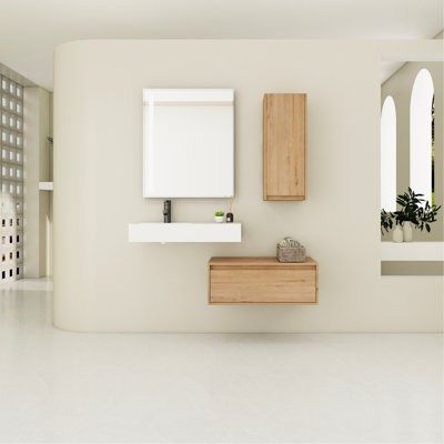 Meuble-lavabo moderne avec lavabo en résine et compartiment latéral - option de rangement élégante