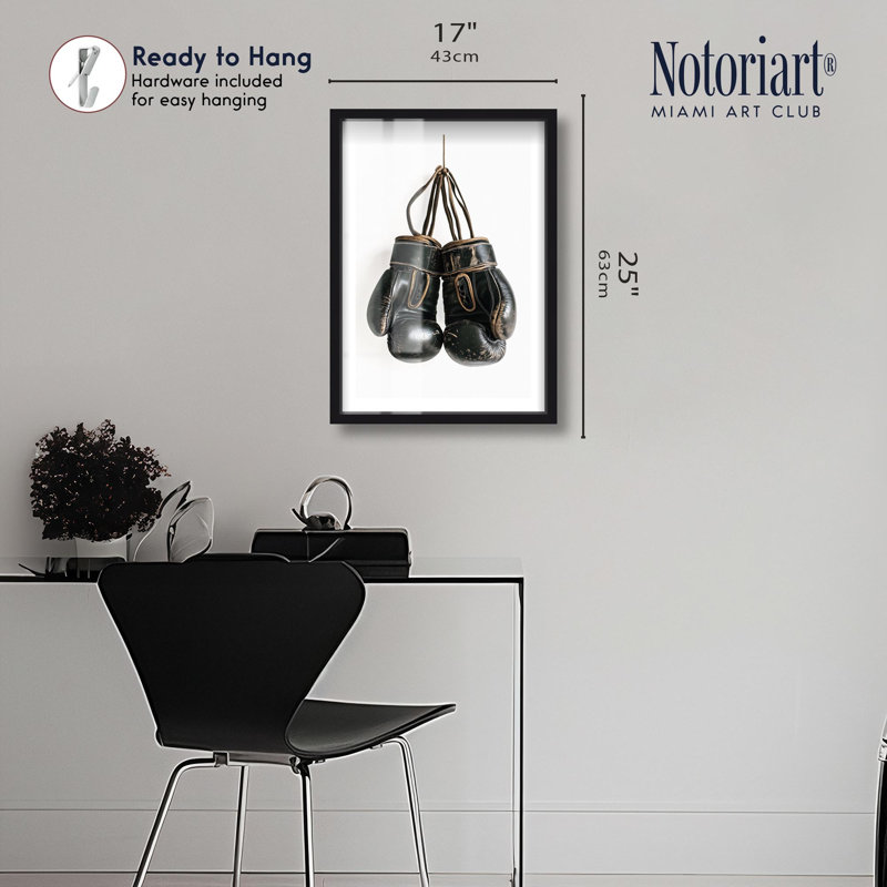 Boxing Gloves Vintage Shadowbox Print Sports Framed Prints by Notoriart, Black Frame, 17 x 25, Black, 25" H x 17" W