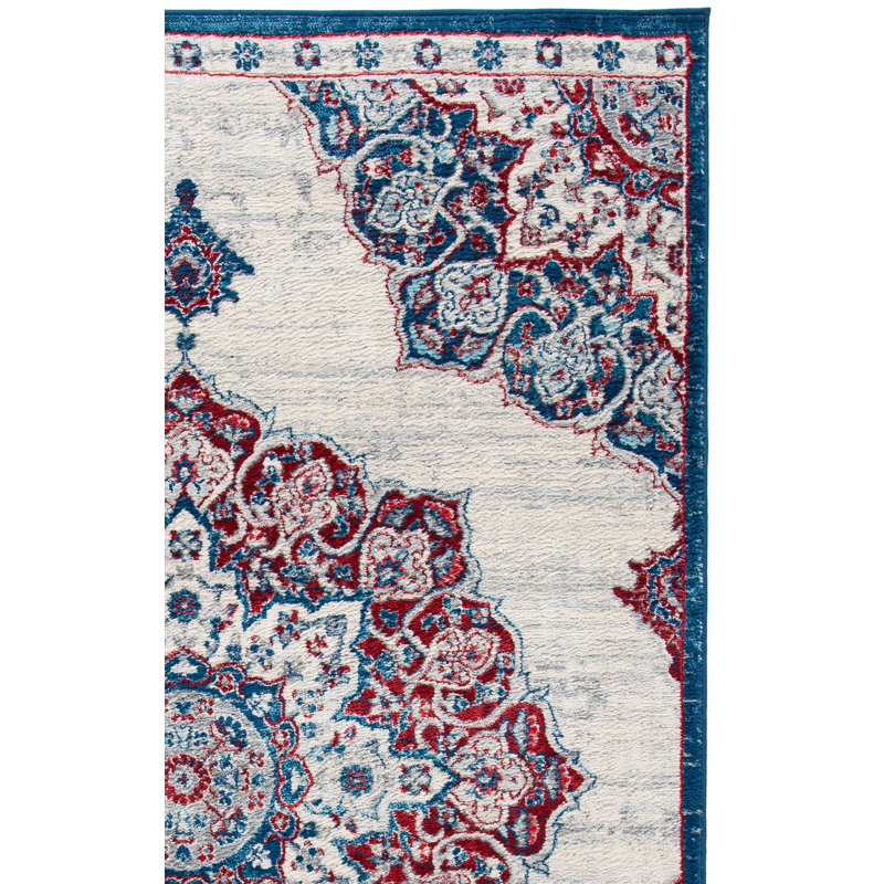 Tapis Arvillia en ivoire / rouge, Carré 6 pi 7 po