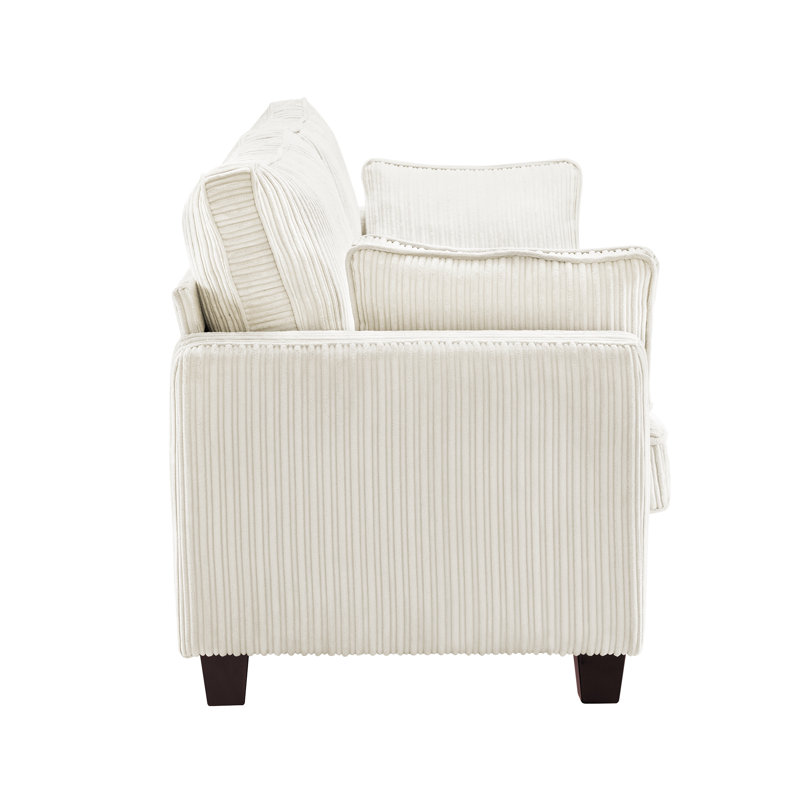 Canapé à accoudoirs carrés 80,71 po Jusleen, Velours côtelé beige
