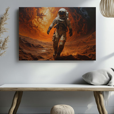Wall Art Canvas Astronaut On Alien Planet Canvasfiery Landscape And Haunting Glow Ready To Hang Gallery Wrapped Home Decor Modern Design