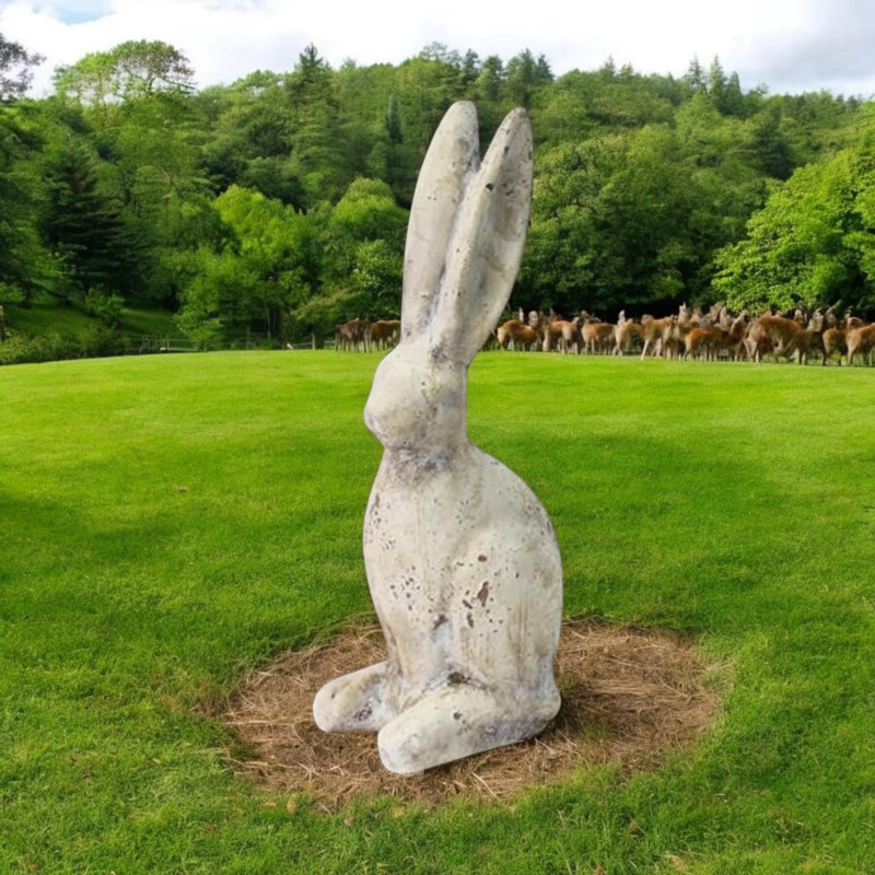 Elegant Stone Effect Rabbit Statue - Hand-Finished Cement Animal Sculpture for Indoor & Outdoor Home & Garden Décor