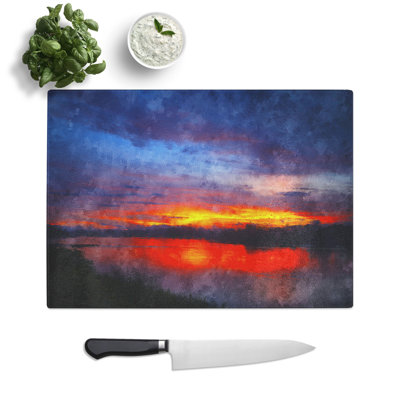 Sunset over Laos Lake Chopping Board