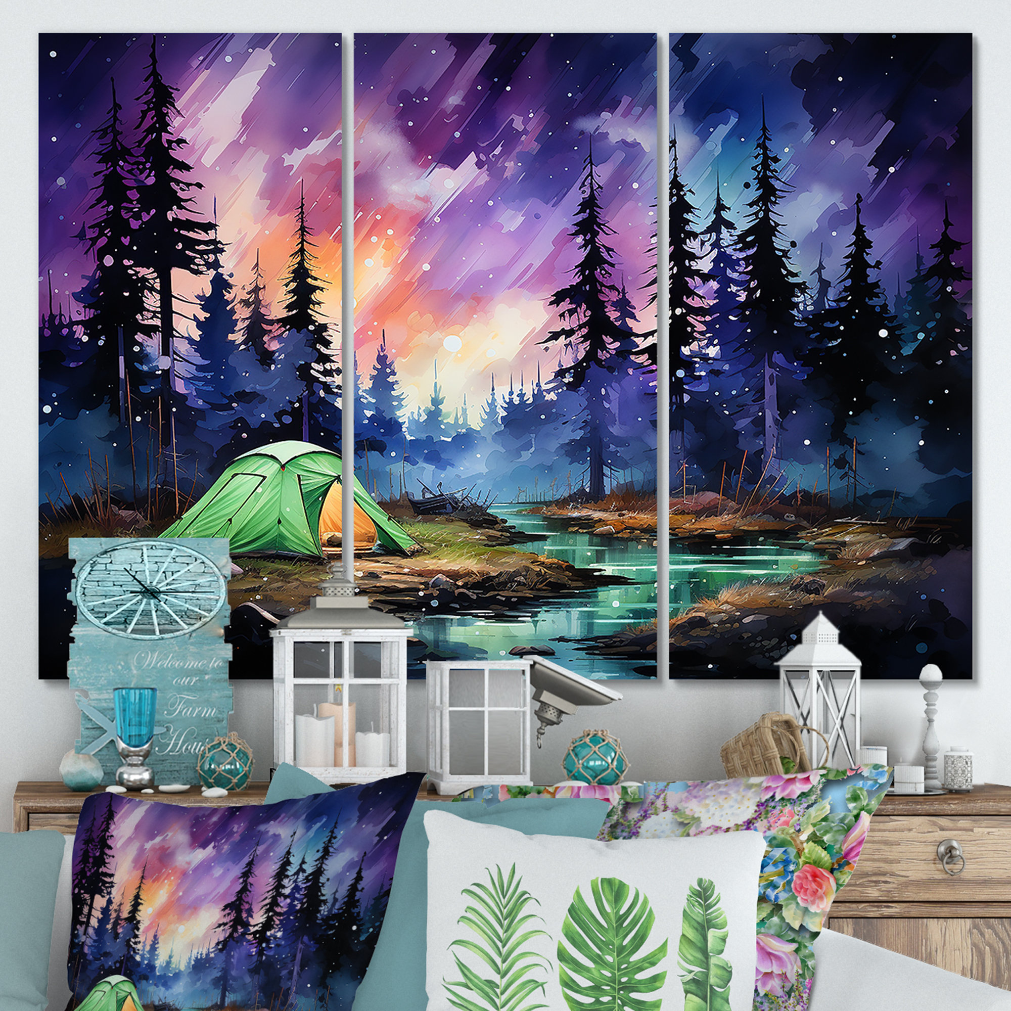 Millwood Pines Northern Lights Camping Escape 3 Camping Travel Wall