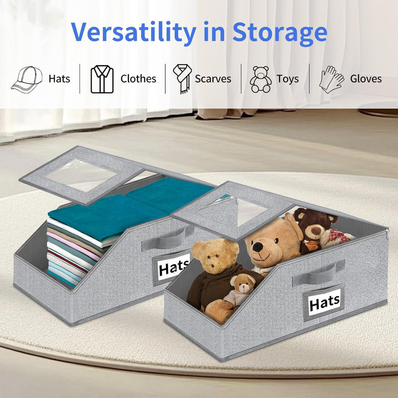 Hat Organizer for Baseball Caps - 2PCS Stackable Storage with Clear Window Lid