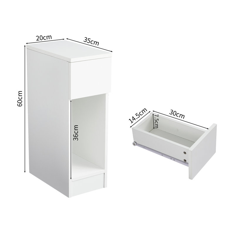 Wooden Bedside Table with Open Shelf and Drawer – Ava by, White