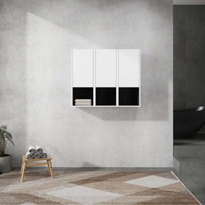 Steinmann Bathroom Side Cabinet,3-Soft Close Doors, Float Mounting Design