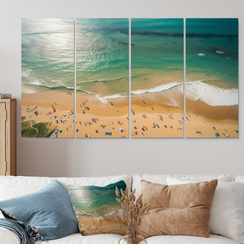 «Green Coastal Beach ATA View IV - Beach & Ocean», art mural 4 pièces, H 32 po x l 64 po