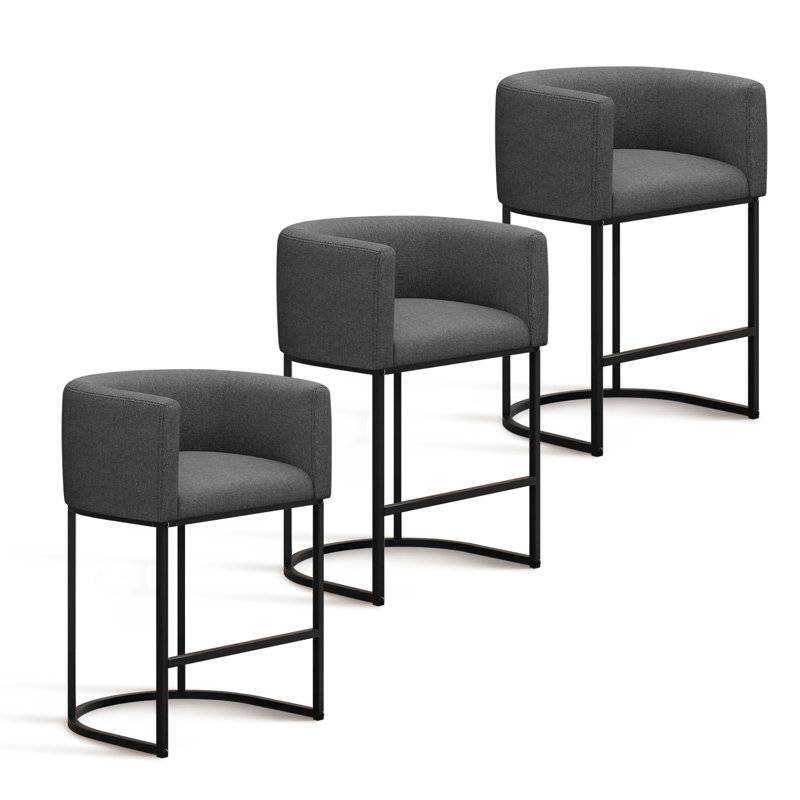 Upholstered Counter Stool with Metal Frame, Carbon Gray
