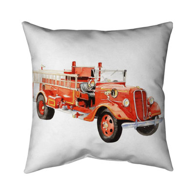 Vintage fire truck - 18"x18" Throw pillow - Poly twill - Print on demand