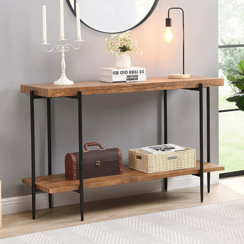 Console rectangulaire en bois manufacturé brun massif, H 31,5 po x L 53,15 po x l 17,72 po