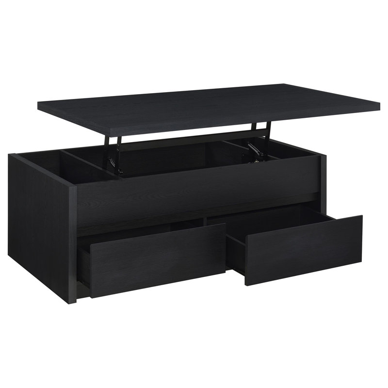 Table basse à plateau relevable noir avec deux tiroirs