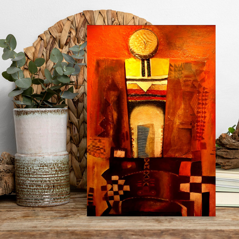 Abstrait art tribal abstrait géométrique contemporain, 18" H x 12" W