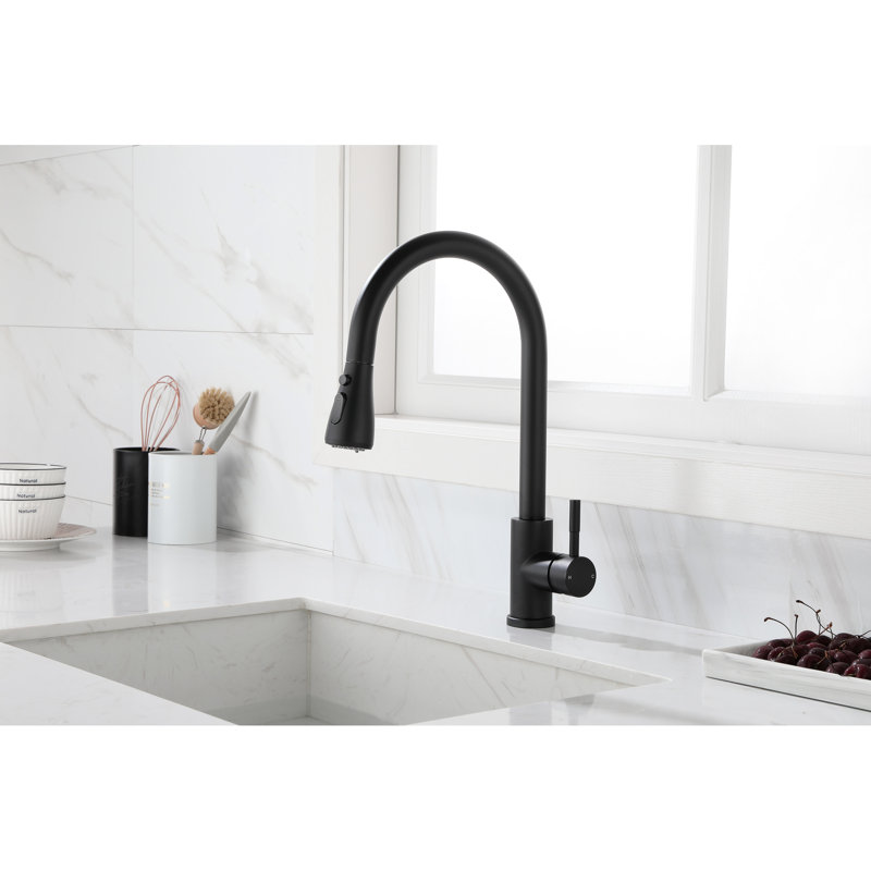 Robinet de cuisine à bec rétractable en acier inoxydable noir mat, buse rotative à 360 °, poignée simple pour une utilisation optimale de l'eau et gestion de la température