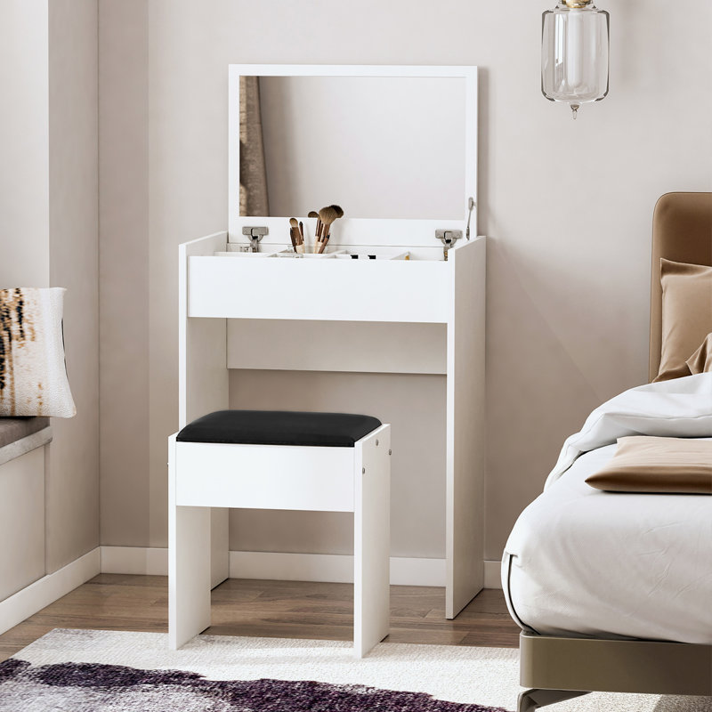 Quincey Dressing Table with Mirror, White