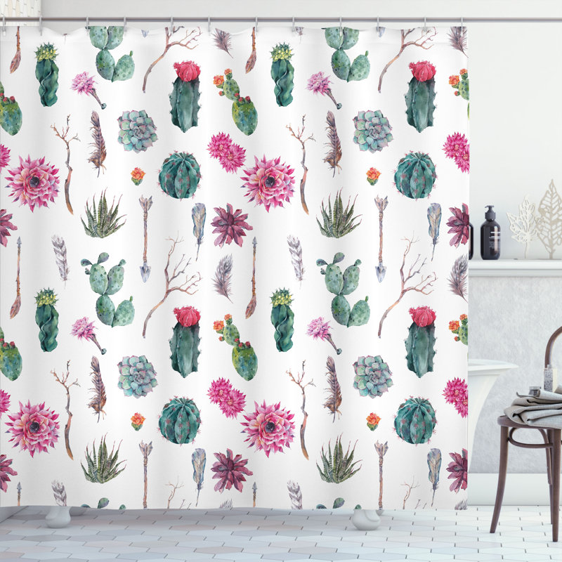 Ensemble de rideau de douche Cactus + crochets, H 69 po x l 105 po