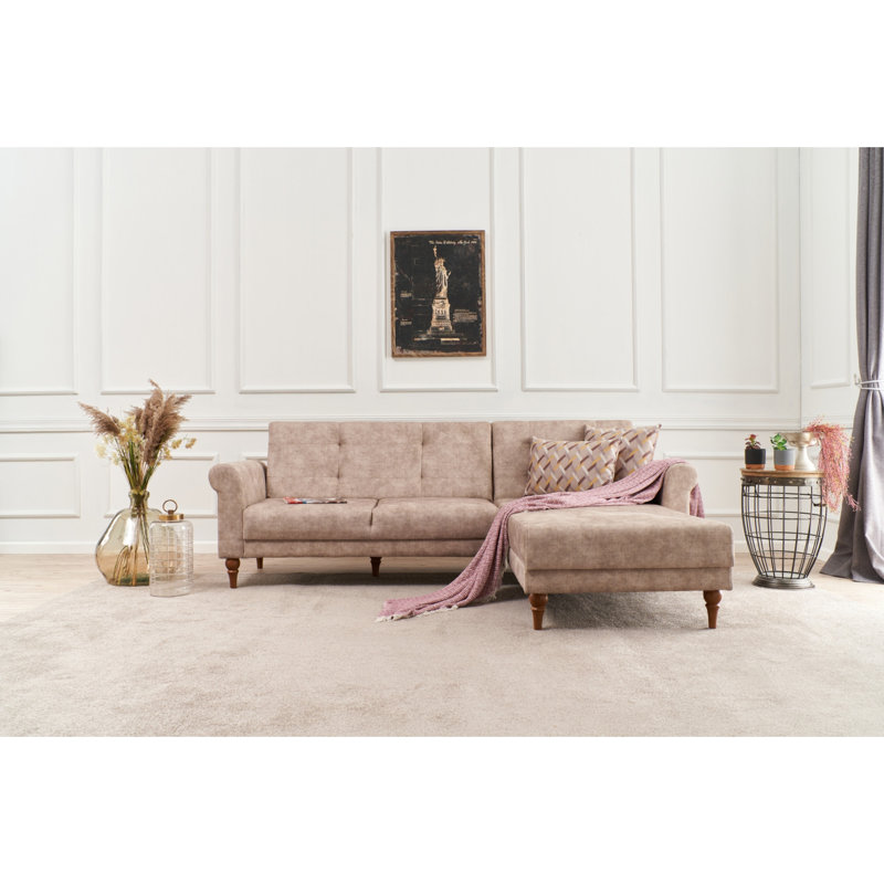 Canapé modulaire à méridienne rembourré igourdane, Accoudoir à droite (vu de face), 100 % polyester crème