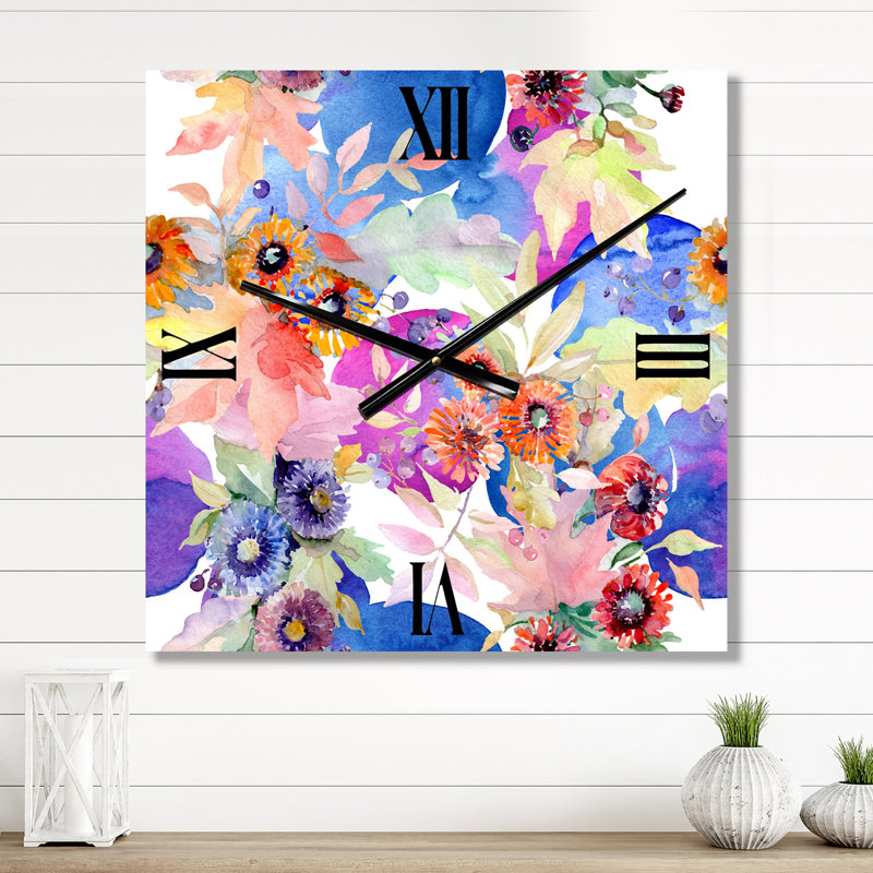 Horloge murale Vibrant Wild Spring Leaves Wildflowers IV, Petit