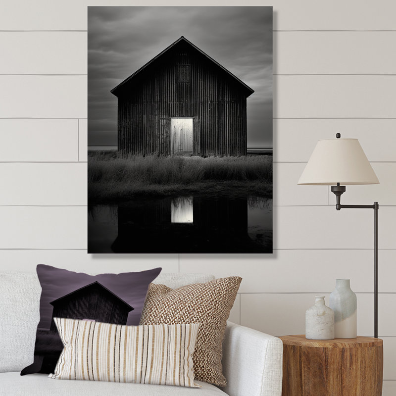 «Black and White Barn Minimalisme Country Charm», reproduction sur toile, H 32 po x l 24 po x P 1 po, Toile tendue