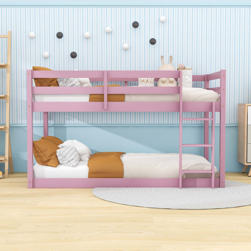 Lit superposé simple au-dessus d'un lit simple avec utilisation polyvalente et échelle, Rose