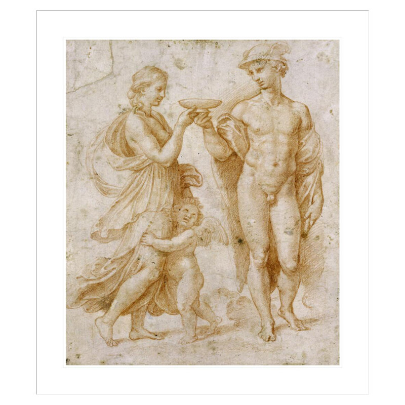Mercury Offrant la coupe de l'Immortalité à Psyché par Raphael - Impression Giclée encadrée, H 38,44 po x l 33,5 po